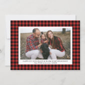 ハッピーホリデーズフォトおもしろいバッファローチェックプレイド シーズンカード (正面)