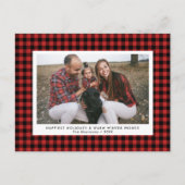 ハッピーホリデーズフォトおもしろいバッファローチェックプレイド ポストカード (正面)