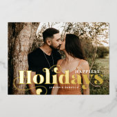 ハッピーホリデーズフォトとスタイリッシュ金ゴールド文字 箔シーズンカード (正面)