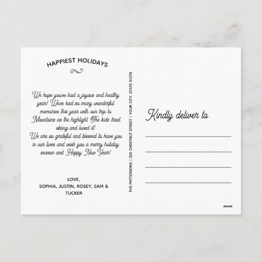 ハッピーホリデーズフォトアーチ、おもしろいドードルスケッチ シーズンポストカード (裏面)