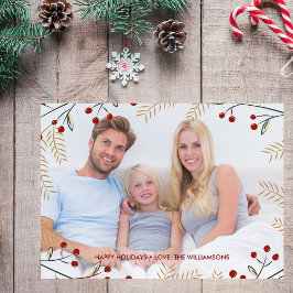 ハッピーホリデーズフォトウィンターボタニカルレッドベリー シーズンカード