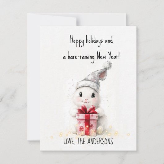 ハッピーホリデーズフォトウィンターラビットクリスマス シーズンカード (正面)