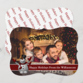 ハッピーホリデーズフォトカウト雪だるまファンシーカット シーズンカード (正面/裏面)