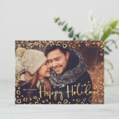 ハッピーホリデーズフォトカードの金ゴールド |モダン & はっきりした シーズンカード (スタンド正面)