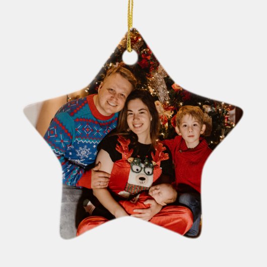 ハッピーホリデーズフォトギフト、星型クリスマス セラミックオーナメント (正面)