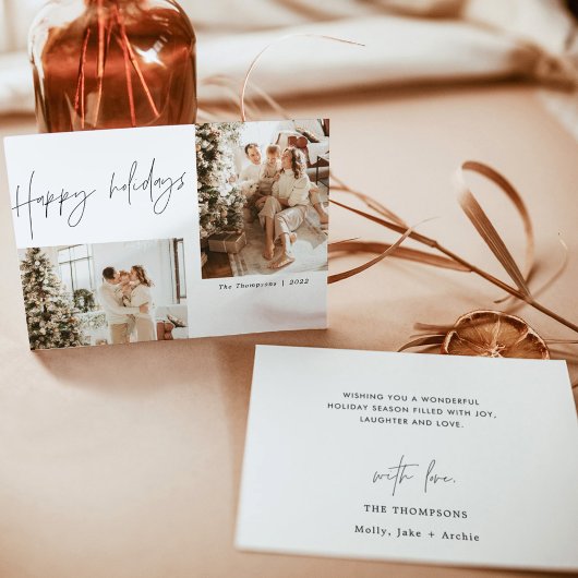 ハッピーホリデーズフォトクリスマスカードBoho モダン 招待状