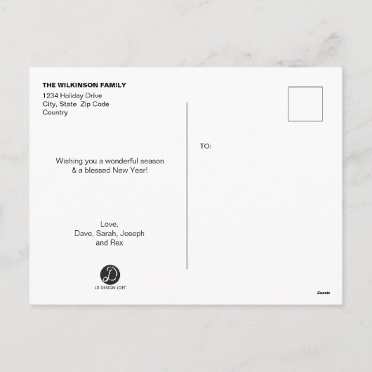 ハッピーホリデーズフォトクリスマスマスタード シーズンポストカード (裏面)