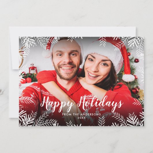 ハッピーホリデーズフォトクリスマスリーフ シーズンカード (正面)