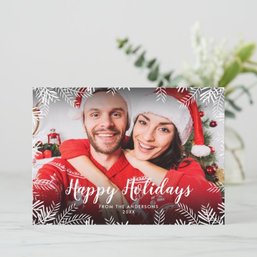ハッピーホリデーズフォトクリスマスリーフ シーズンカード (スタンド正面)