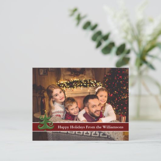 ハッピーホリデーズフォトグモダンリーンクリスマスツリー ポストカード (スタンド正面)