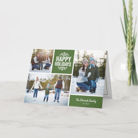 ハッピーホリデーズフォトコラージュのグリーティングカード シーズンカード (正面)