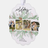 ハッピーホリデーズフォトコラージュクリスマスボタニカル オーナメントカード (左)