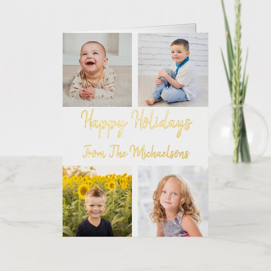 ハッピーホリデーズフォトコラージュクリスマス 箔シーズンカード (正面)