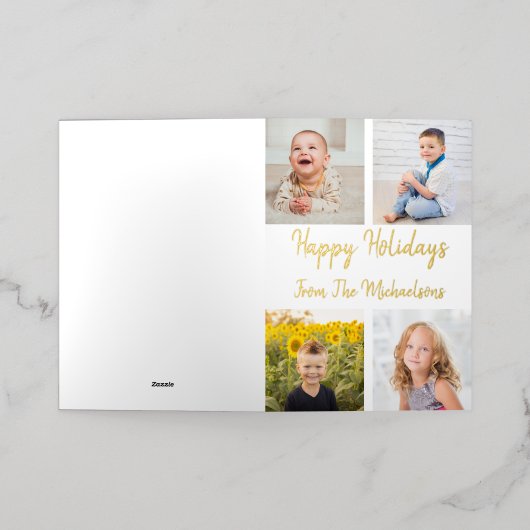 ハッピーホリデーズフォトコラージュクリスマス 箔シーズンカード (外側レイダウン)