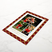 ハッピーホリデーズフォトコラージュレッドチェッククリスマス 箔シーズンカード (回転した状態)