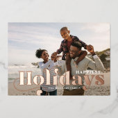 ハッピーホリデーズフォトスタイリッシュwithバラ金ゴールド文字 箔シーズンカード (正面)