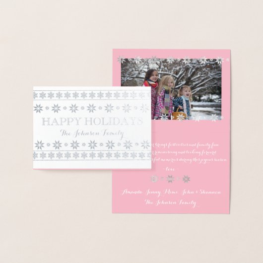 ハッピーホリデーズフォトスノーピンクホワイトScandynavian 箔カード (ディスプレー)