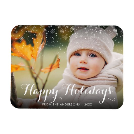 ハッピーホリデーズフォトスノーフレークスクリスマス マグネット (横)