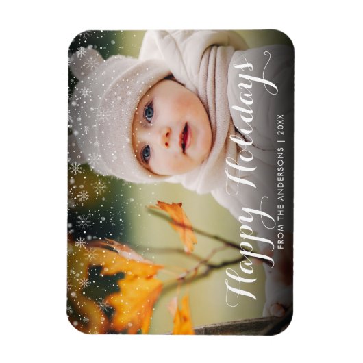 ハッピーホリデーズフォトスノーフレークスクリスマス マグネット (縦)