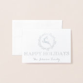 ハッピーホリデーズフォトトインデナーピンクローズリース 箔カード (封筒付き正面)