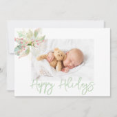 ハッピーホリデーズフォトピンク金ゴールドパステルポインセチア シーズンカード (正面)