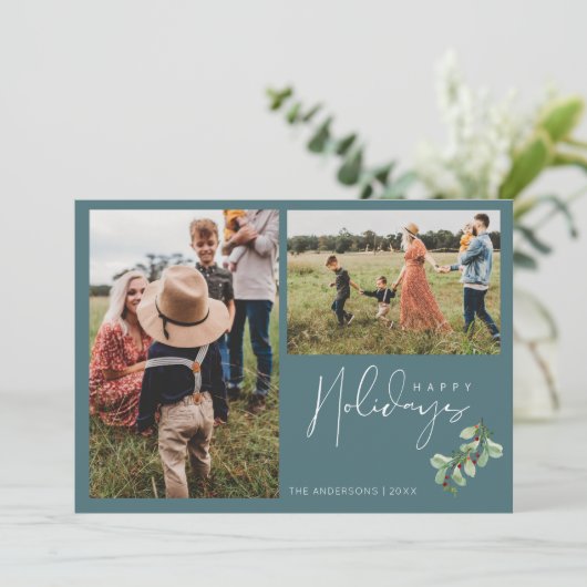 ハッピーホリデーズフォトファミリークリスマス シーズンカード (スタンド正面)