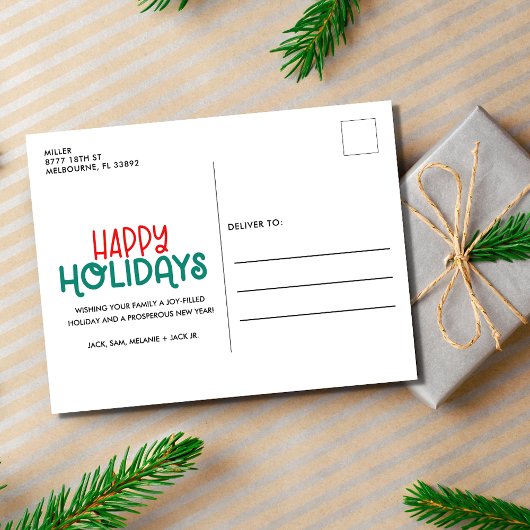 ハッピーホリデーズフォトファミリークリスマス シーズンポストカード