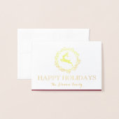 ハッピーホリデーズフォトファミリーコラージュブルゴーニュ金ゴールド 箔カード (封筒付き正面)
