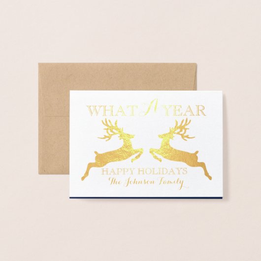 ハッピーホリデーズフォトファミリーコラージュ編集可能カラー 箔カード (封筒付き正面)