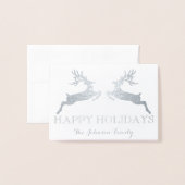 ハッピーホリデーズフォトファミリートナカイPink Rose 箔カード (封筒付き正面)