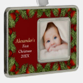 ハッピーホリデーズフォトファミリーベビーファースト シルバープレートフレームオーナメント (右)