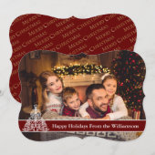 ハッピーホリデーズフォトホワイトアウトラインツリーファンシートリム シーズンカード (正面/裏面)