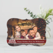 ハッピーホリデーズフォトホワイトアウトラインツリーファンシートリム シーズンカード (スタンド正面)