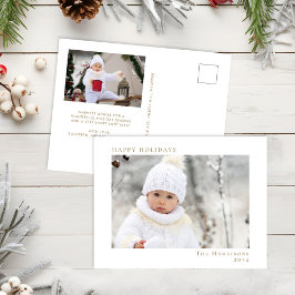 ハッピーホリデーズフォトホワイト金ゴールドクリスマス シーズンポストカード
