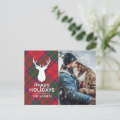 ハッピーホリデーズフォトレッドグリーンプレイドタータンチェック シーズンポストカード (スタンド正面)