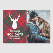 ハッピーホリデーズフォトレモダンッドグリーンプレイド (正面)