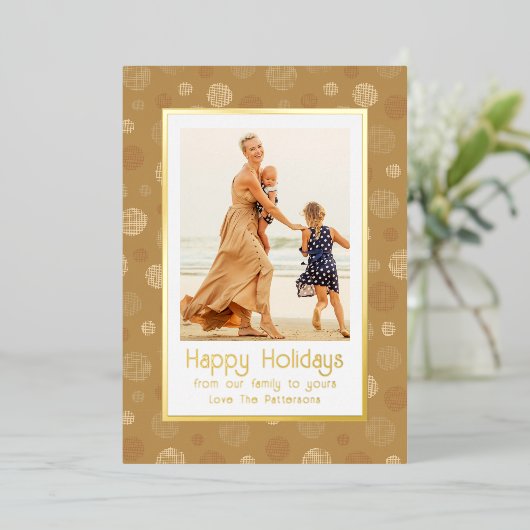 ハッピーホリデーズフォト金ゴールドモダンドットクリスマス 箔シーズンカード (立ち正面)