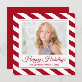 ハッピーホリデーズフォト |赤い白のストライプ シーズンカード (正面/裏面)