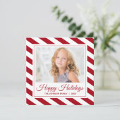 ハッピーホリデーズフォト |赤い白のストライプ シーズンカード (スタンド正面)