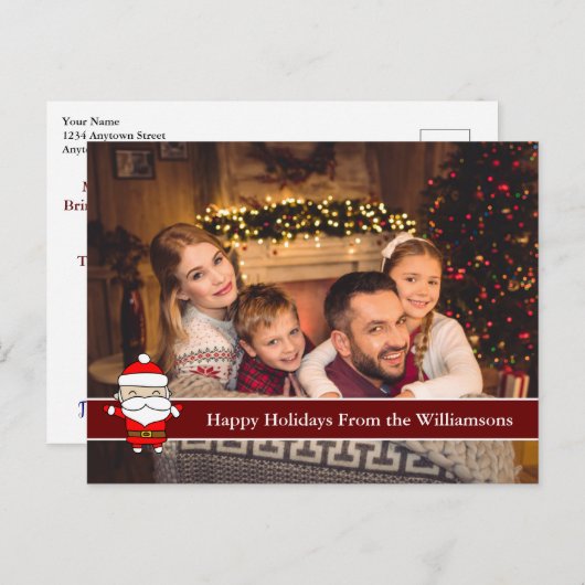 ハッピーホリデーズフルカード写真とかわいいサンタ ポストカード (正面/裏面)