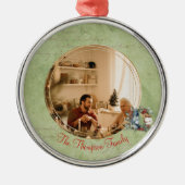 ハッピーホリデーズフレーム写真メリークリスマスファミリー メタルオーナメント (正面)