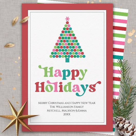 ハッピーホリデーズブライトおもしろいレトロクリスマスツリー シーズンカード