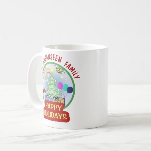ハッピーホリデーズブライトカラフルはっきりしたタイポグラフィ コーヒーマグカップ (正面左)
