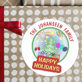 ハッピーホリデーズブライトカラフルはっきりしたタイポグラフィ ラウンドシール