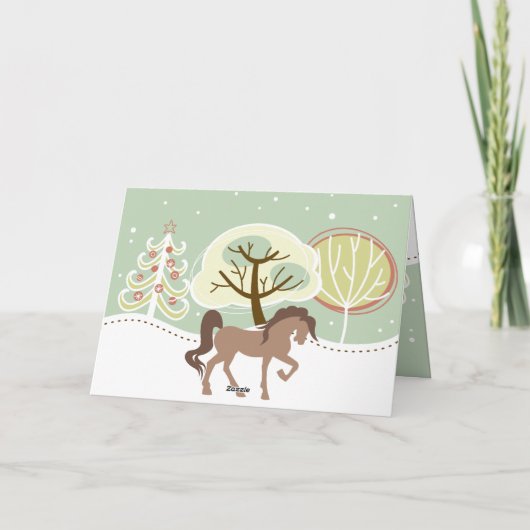 ハッピーホリデーズブラウンホーススノーウィーウィンタークリスマス シーズンカード (裏面)