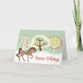 ハッピーホリデーズブラウンホーススノーウィーウィンタークリスマス シーズンカード (正面)