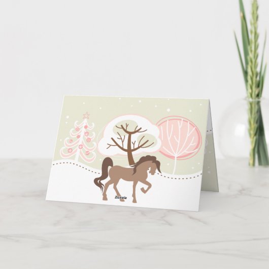 ハッピーホリデーズブラウンホースピンクウィンタークリスマス シーズンカード (裏面)
