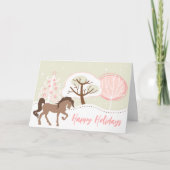 ハッピーホリデーズブラウンホースピンクウィンタークリスマス シーズンカード (正面)