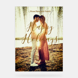 ハッピーホリデーズブラウン追加カップル写真名日付mo アクリルサイン