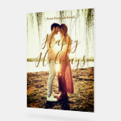 ハッピーホリデーズブラウン追加カップル写真名日付mo アクリルサイン (傾斜)